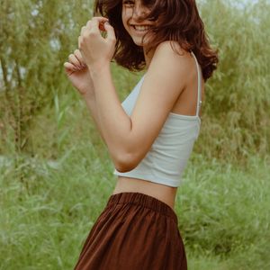 Portrait of yoga expert Olga Zarichna with a warm smile